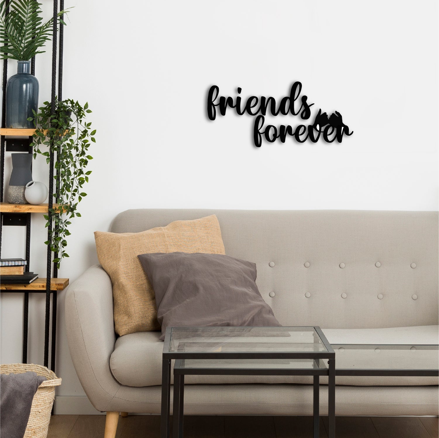 "Friends Forever" Black Engineered Wood Wall Art Cutout, Ready to Hang Home Decor Kafalo