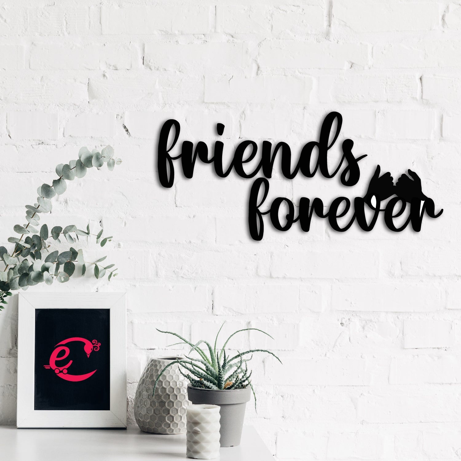 "Friends Forever" Black Engineered Wood Wall Art Cutout, Ready to Hang Home Decor Kafalo
