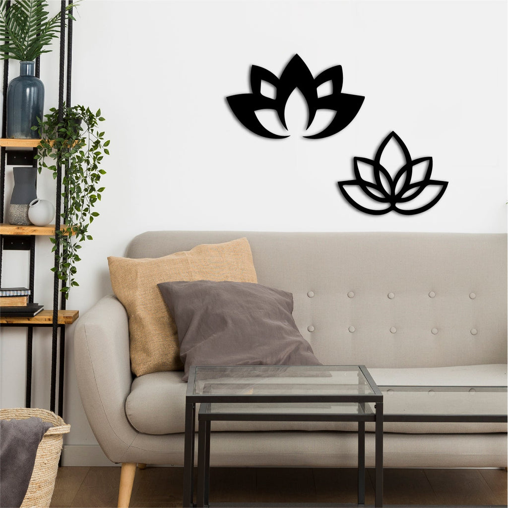 2 Lotus Black Engineered Wood Wall Art Cutout, Ready To Hang Home Decor Kafalo