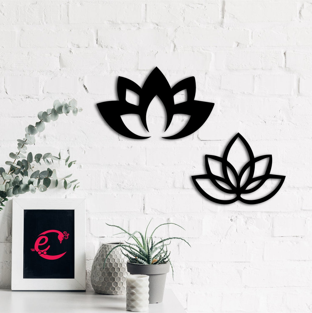 2 Lotus Black Engineered Wood Wall Art Cutout, Ready To Hang Home Decor Kafalo