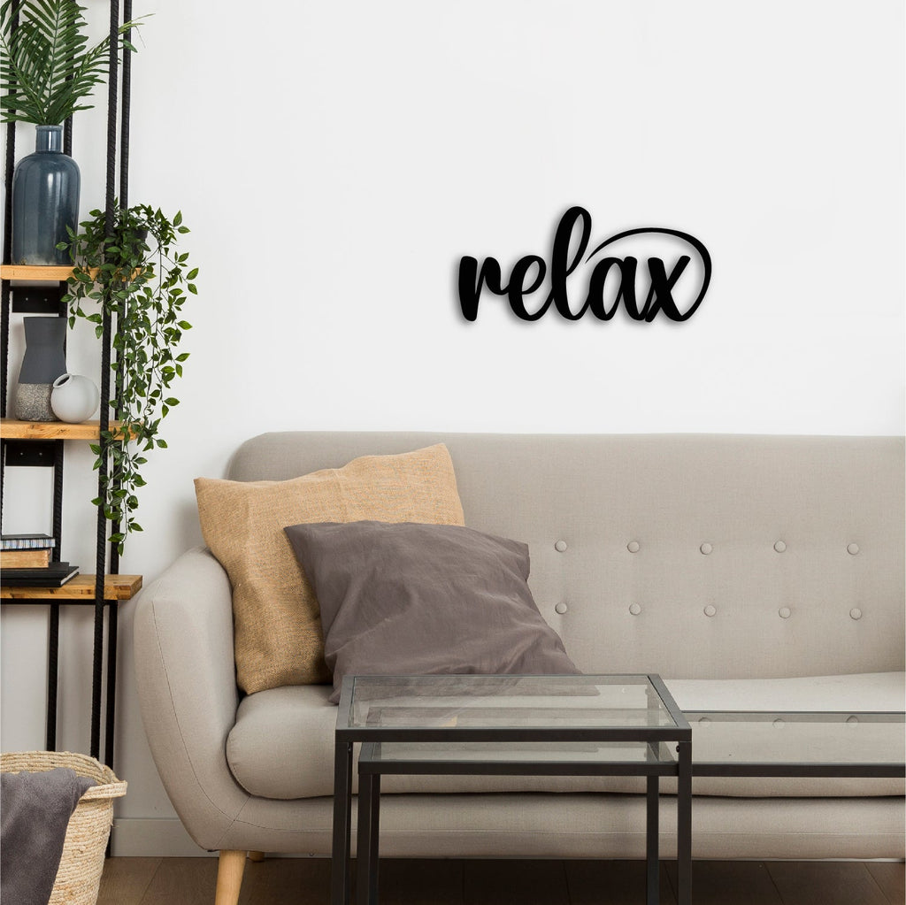 "Relax" Black Engineered Wood Wall Art Cutout, Ready to Hang Home Decor Kafalo