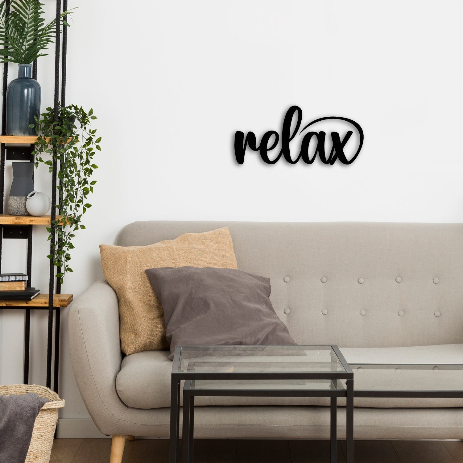 "Relax" Black Engineered Wood Wall Art Cutout, Ready to Hang Home Decor Kafalo
