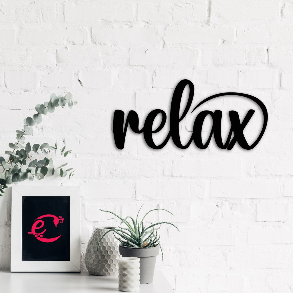 "Relax" Black Engineered Wood Wall Art Cutout, Ready to Hang Home Decor Kafalo
