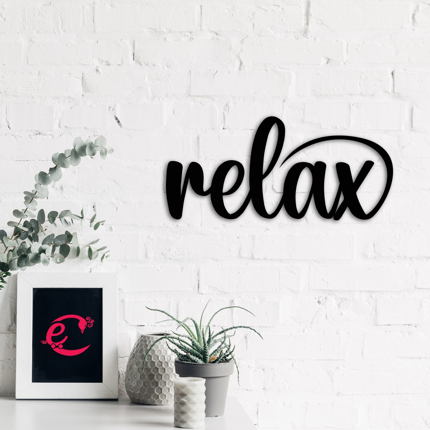 "Relax" Black Engineered Wood Wall Art Cutout, Ready to Hang Home Decor Kafalo