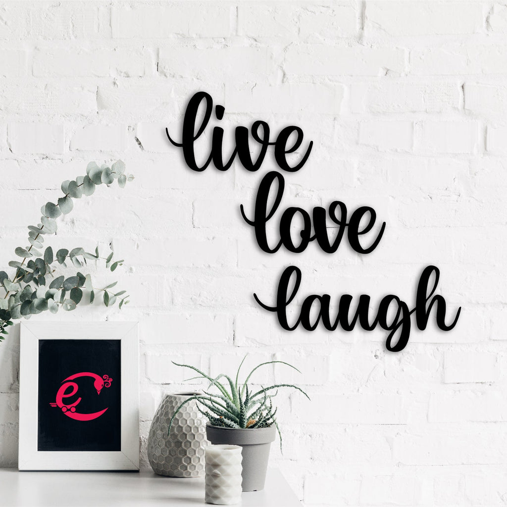 "Live Love Laugh" Black MDF Engineered Wooden Wall Art/Hanging Cutout for Home Decor Kafalo
