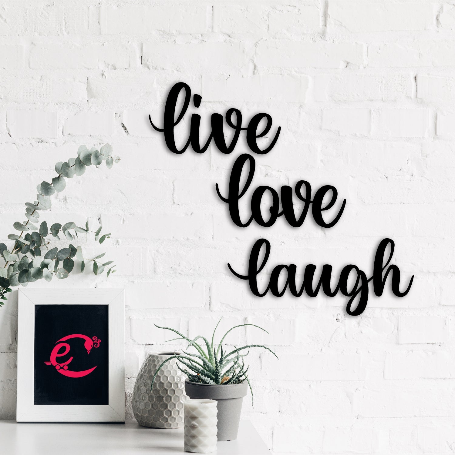 "Live Love Laugh" Black MDF Engineered Wooden Wall Art/Hanging Cutout for Home Decor Kafalo