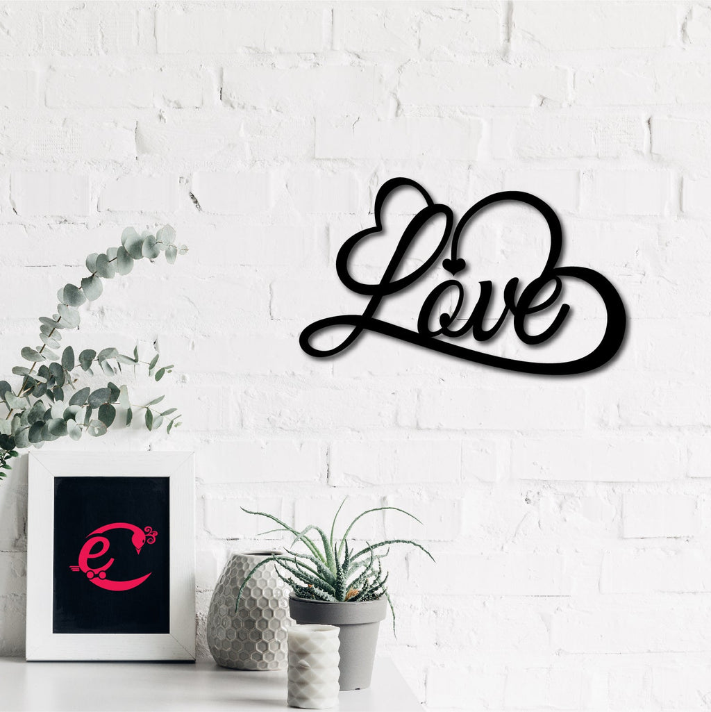 "Love with Hearts" Black Engineered Wood Wall Art Cutout, Ready to Hang Home Decor Kafalo