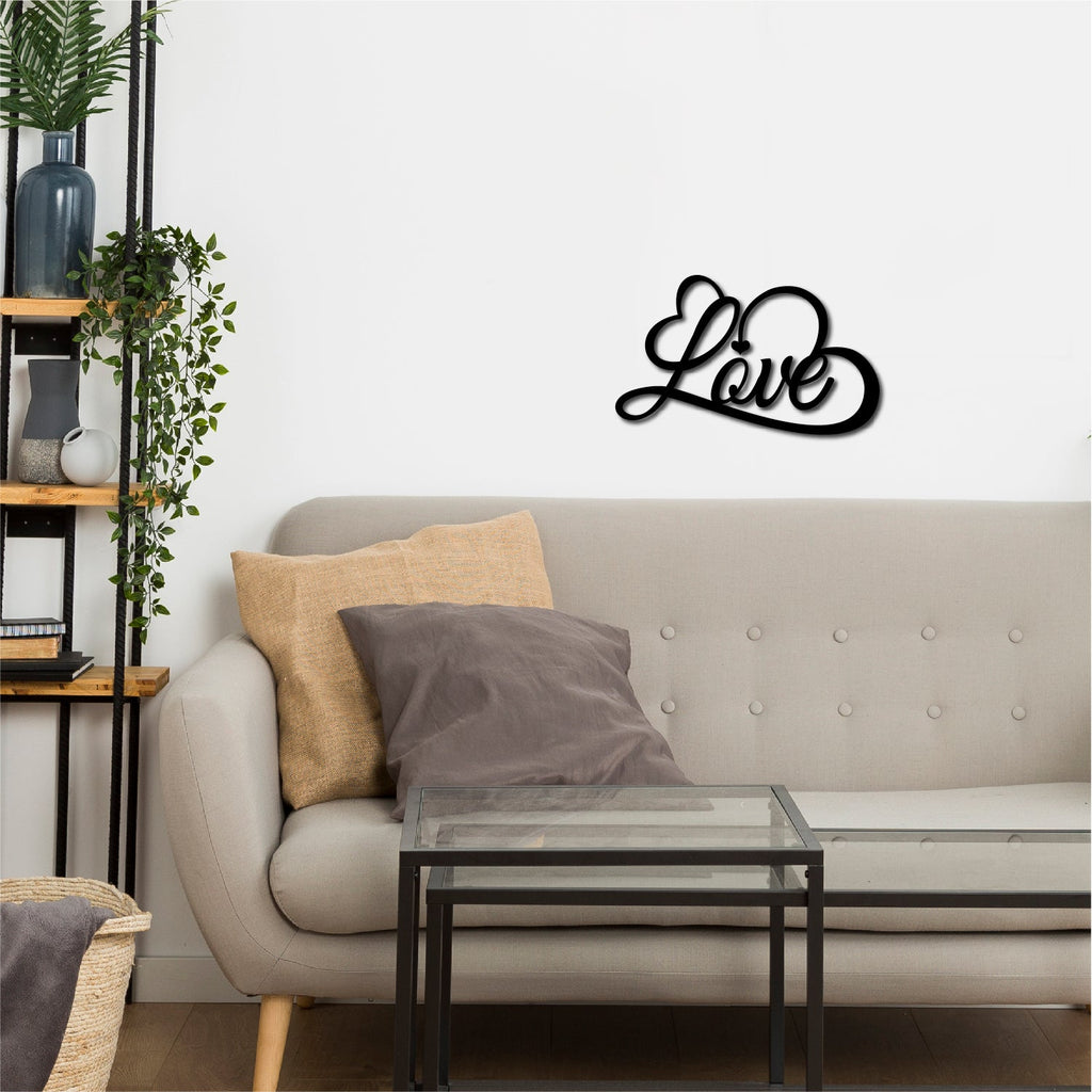 "Love with Hearts" Black Engineered Wood Wall Art Cutout, Ready to Hang Home Decor Kafalo