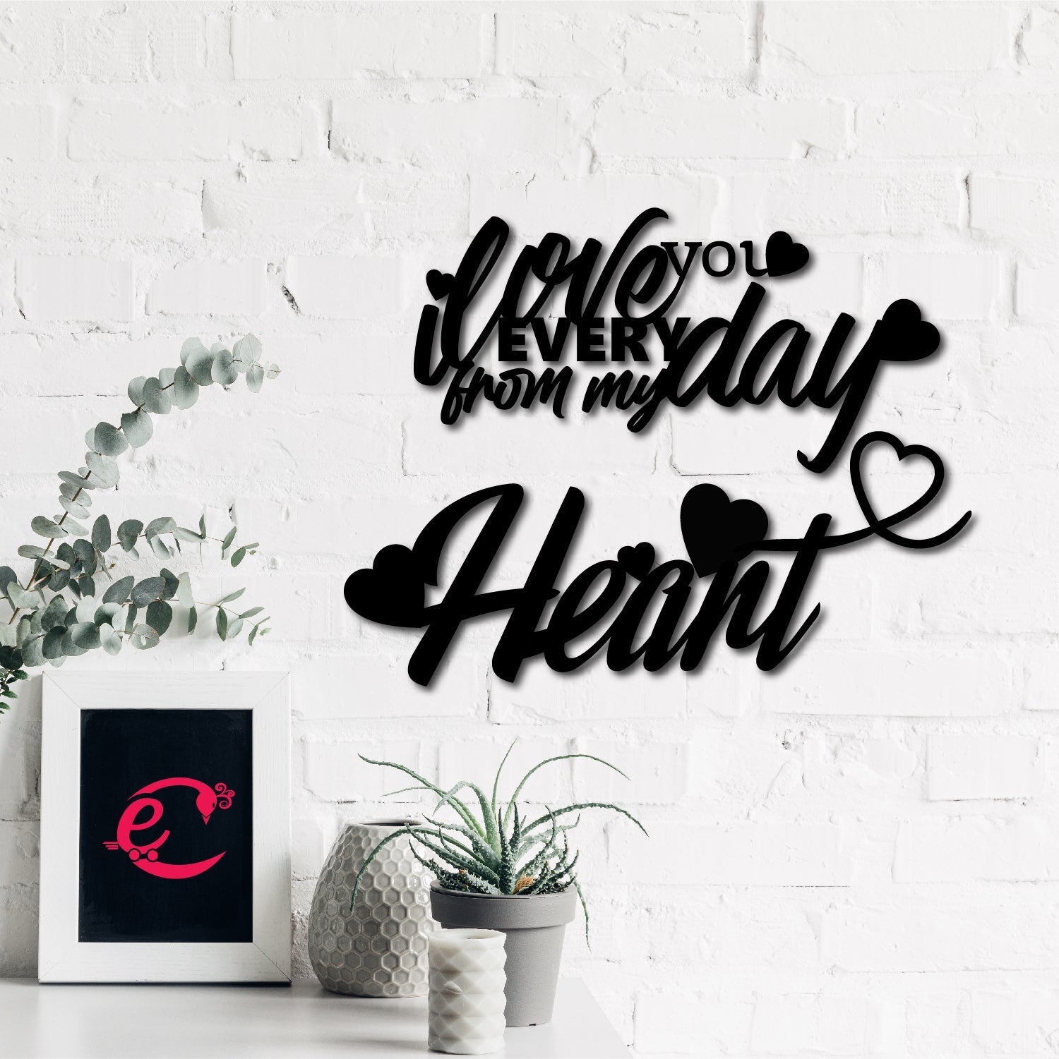 "Love You Everyday From My Heart" Black Engineered Wood Wall Art Cutout, Ready to Hang Home Decor Kafalo