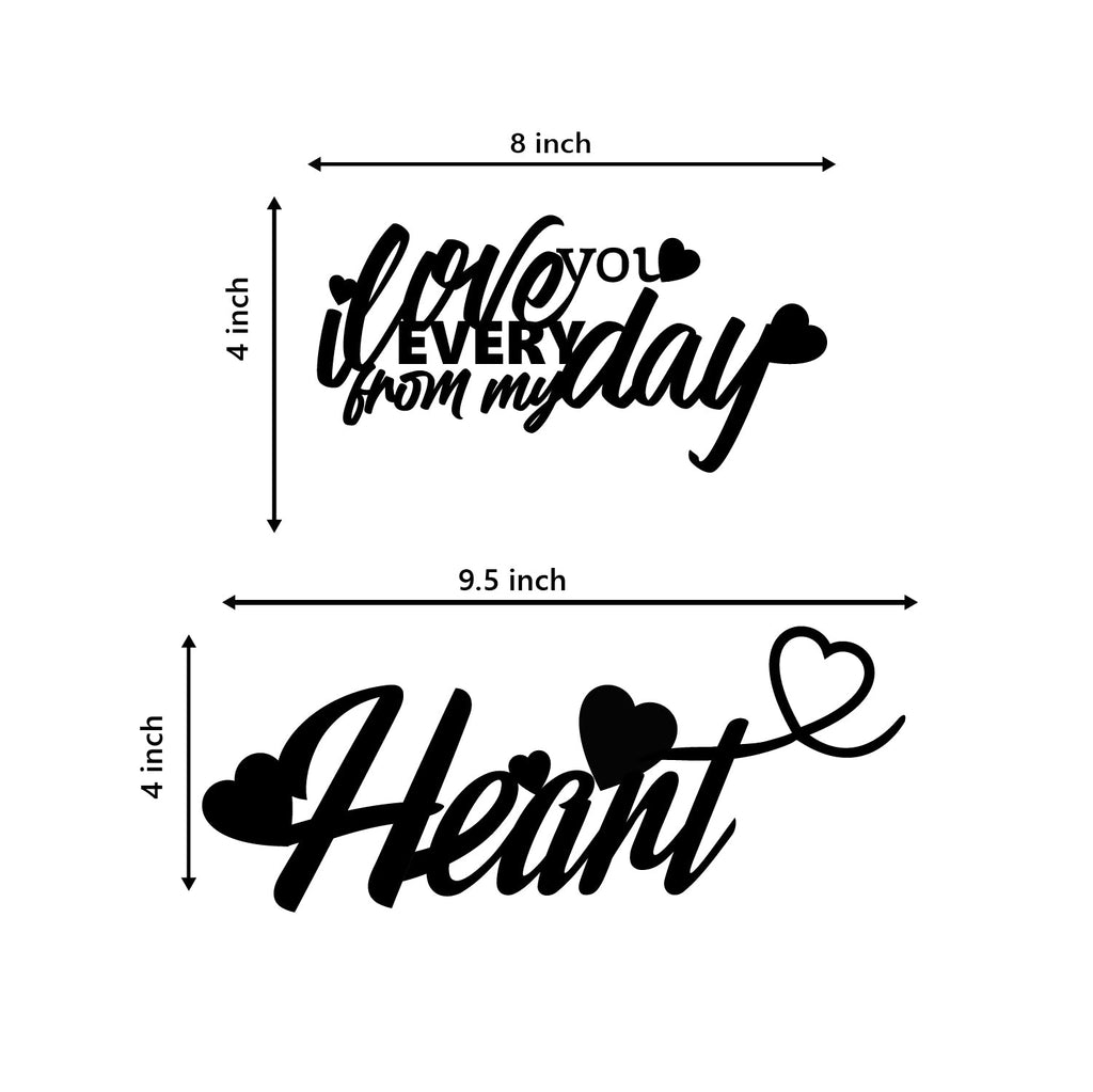 "Love You Everyday From My Heart" Black Engineered Wood Wall Art Cutout, Ready to Hang Home Decor Kafalo