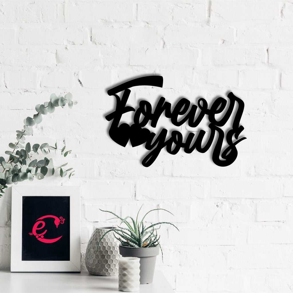 "Forever Yours" Love Theme Black Engineered Wood Wall Art Cutout, Ready to Hang Home Decor Kafalo