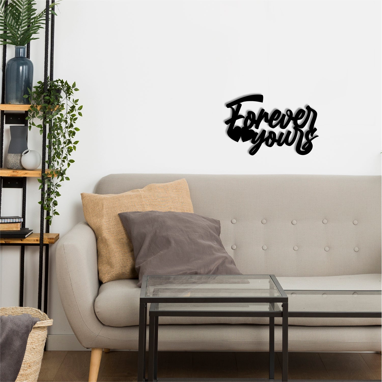 "Forever Yours" Love Theme Black Engineered Wood Wall Art Cutout, Ready to Hang Home Decor Kafalo