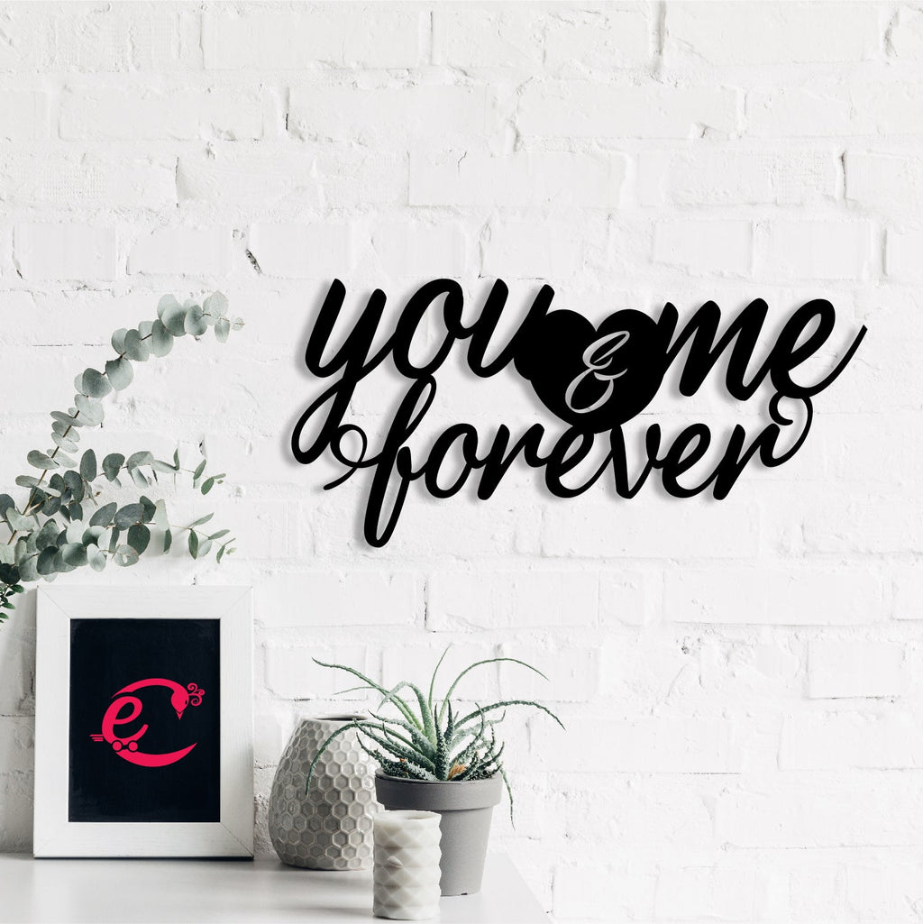 "You & Me Forever" Love Theme Black Engineered Wood Wall Art Cutout, Ready to Hang Home Decor Kafalo