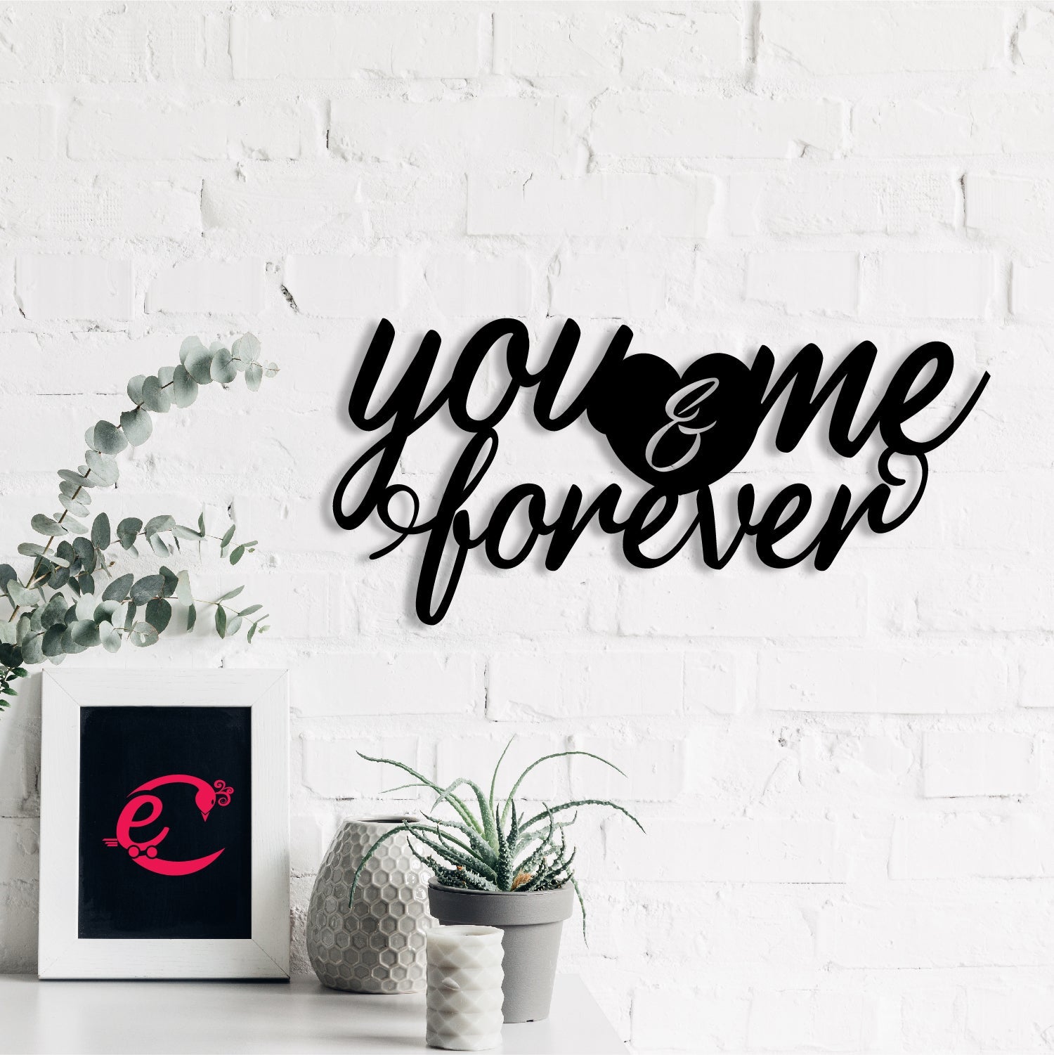 "You & Me Forever" Love Theme Black Engineered Wood Wall Art Cutout, Ready to Hang Home Decor Kafalo