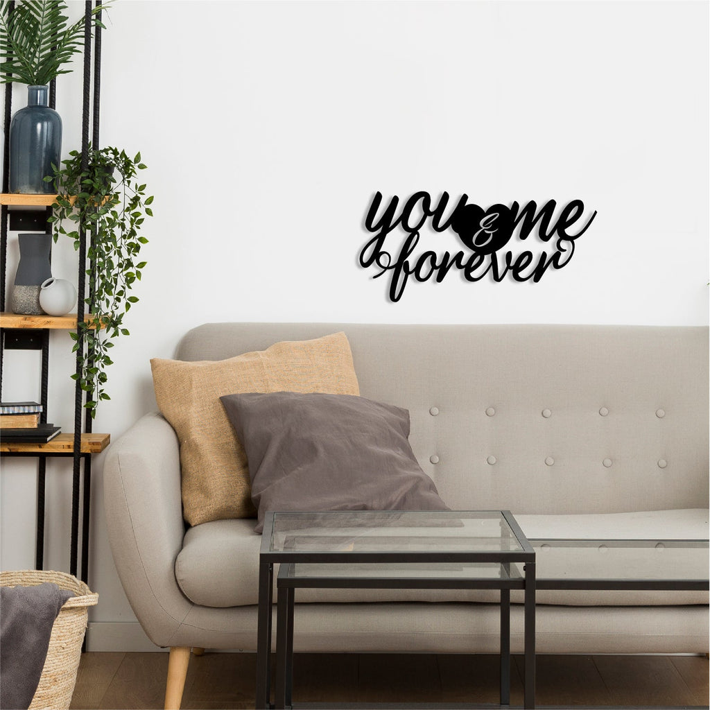 "You & Me Forever" Love Theme Black Engineered Wood Wall Art Cutout, Ready to Hang Home Decor Kafalo