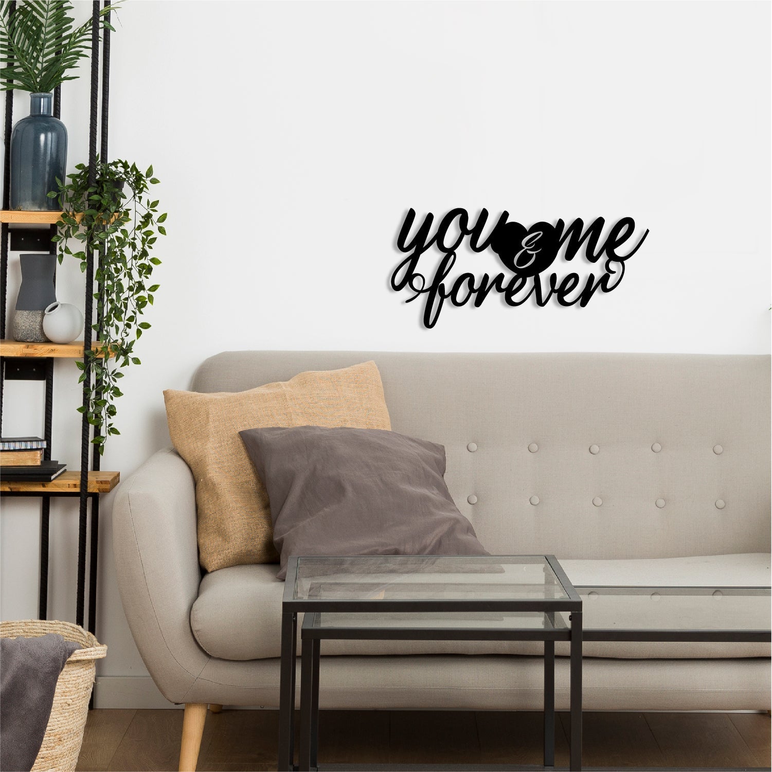 "You & Me Forever" Love Theme Black Engineered Wood Wall Art Cutout, Ready to Hang Home Decor Kafalo