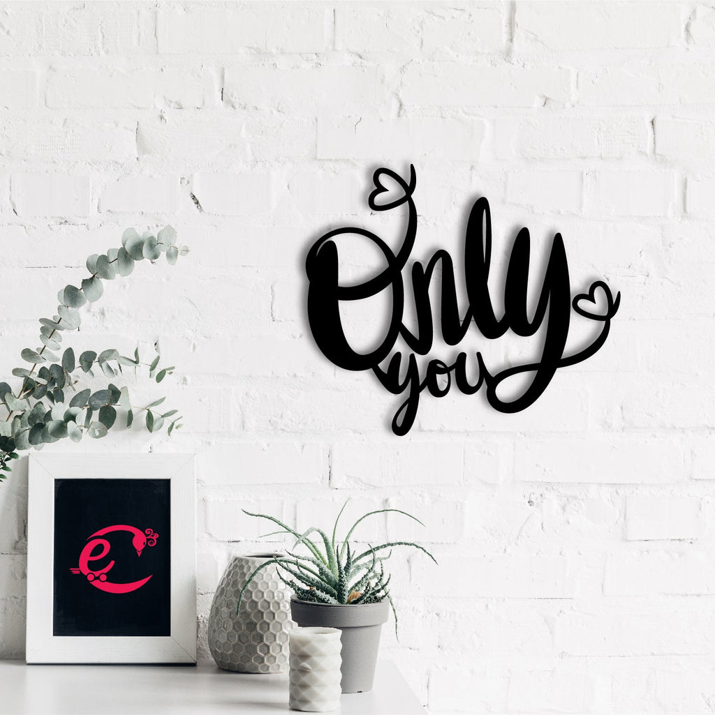 "Only You" Love Theme Black Engineered Wood Wall Art Cutout, Ready to Hang Home Decor Kafalo