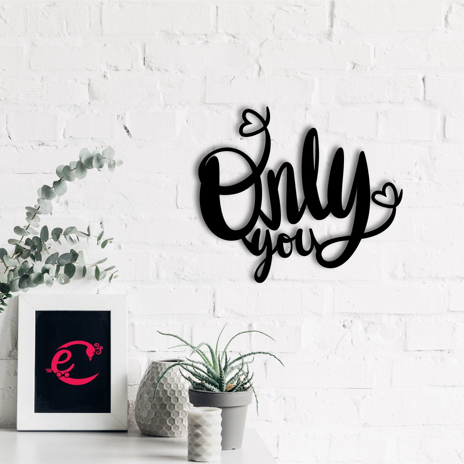 "Only You" Love Theme Black Engineered Wood Wall Art Cutout, Ready to Hang Home Decor Kafalo