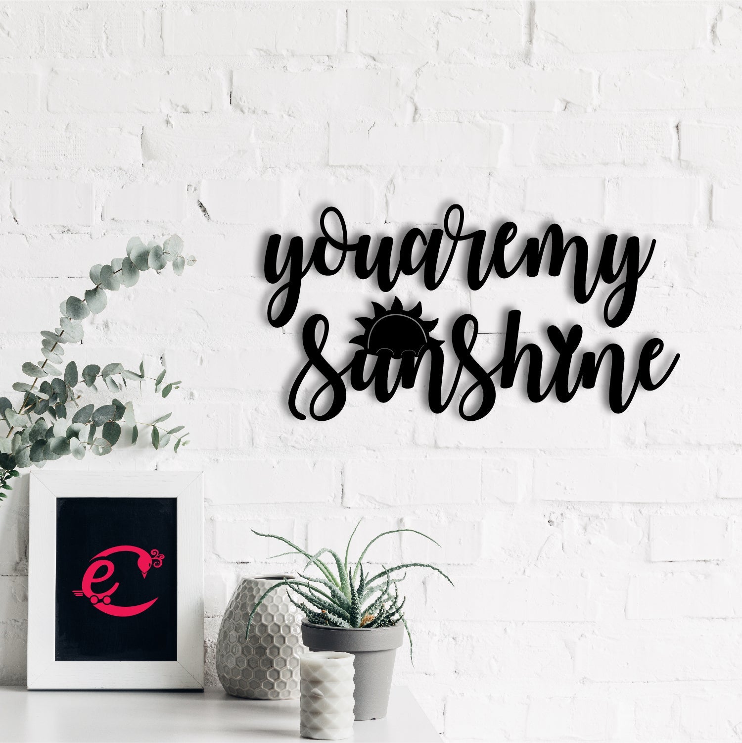 "You Are My Sunshine" Black Engineered Wood Wall Art Cutout, Ready to Hang Home Decor Kafalo