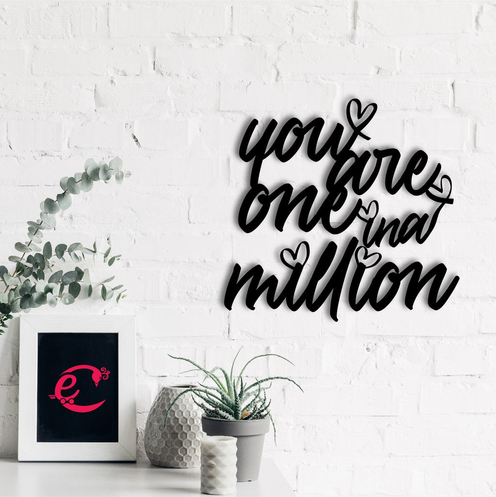 "You Are One In A Million" Love Theme Black Engineered Wood Wall Art Cutout, Ready to Hang Home Decor Kafalo