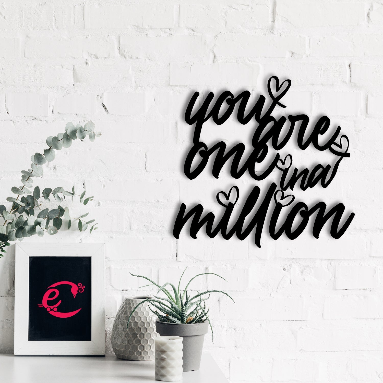 "You Are One In A Million" Love Theme Black Engineered Wood Wall Art Cutout, Ready to Hang Home Decor Kafalo