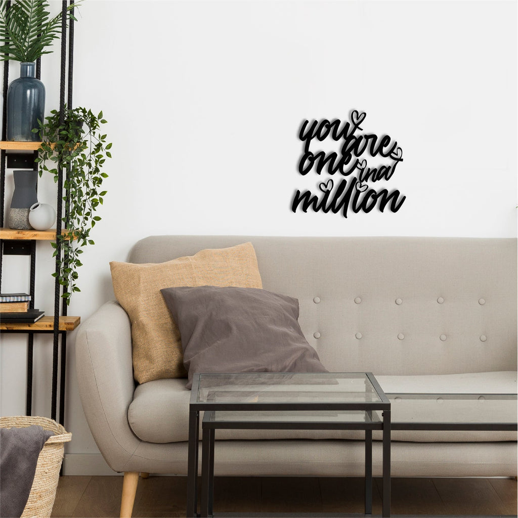 "You Are One In A Million" Love Theme Black Engineered Wood Wall Art Cutout, Ready to Hang Home Decor Kafalo