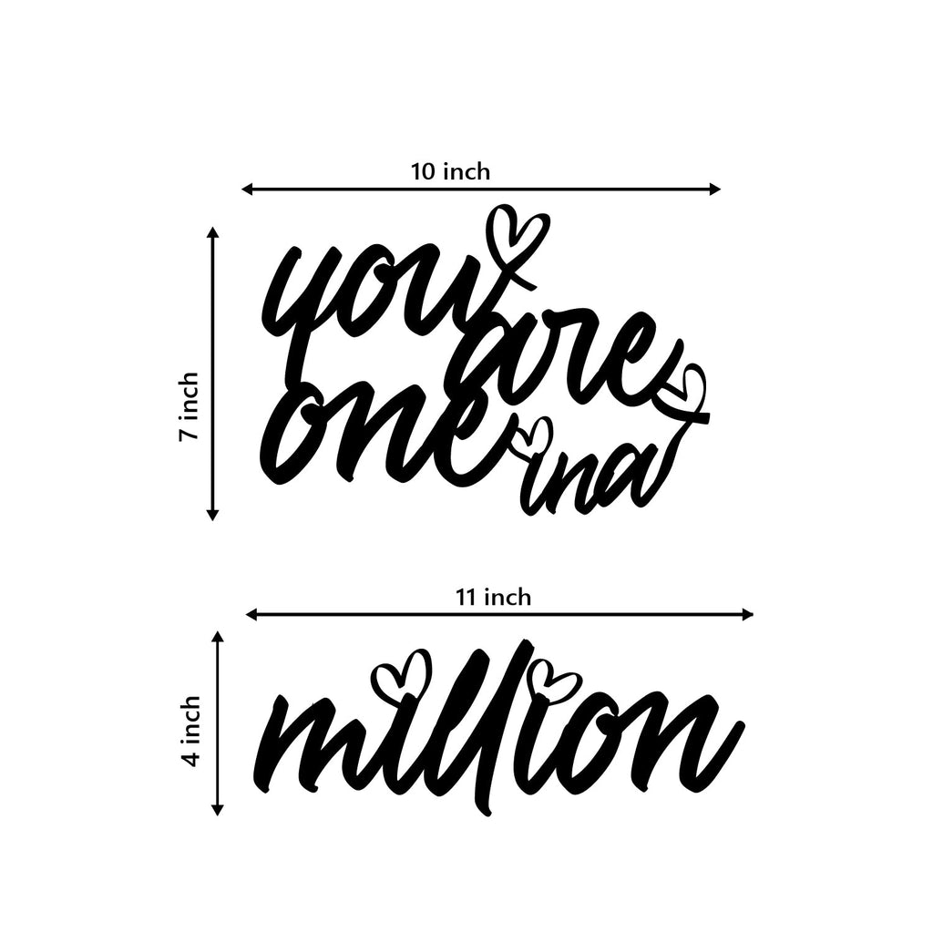 "You Are One In A Million" Love Theme Black Engineered Wood Wall Art Cutout, Ready to Hang Home Decor Kafalo