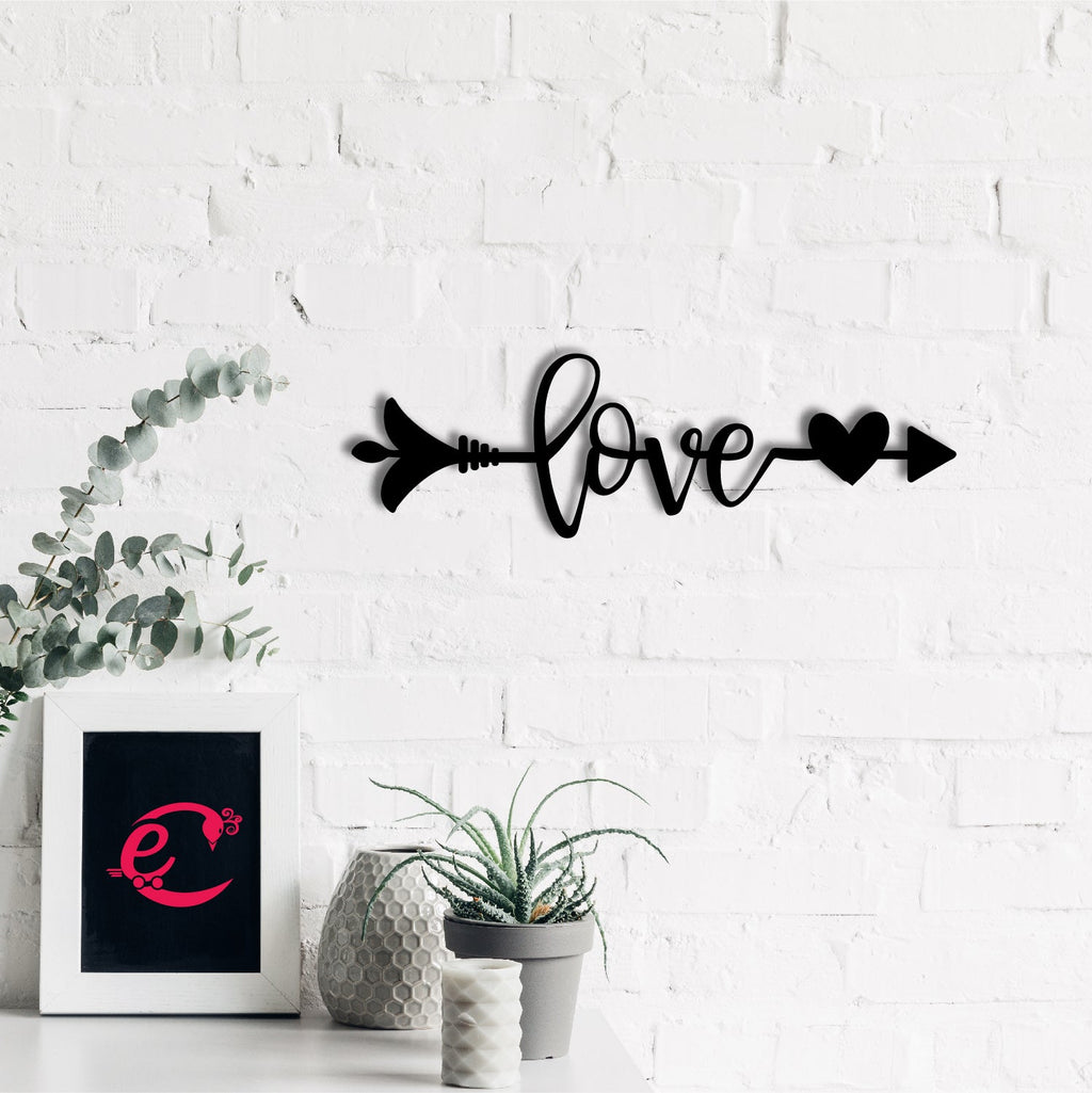 Love Arrow Through Heart Valentine Theme Black Engineered Wood Wall Art Cutout, Ready To Hang Home Decor Kafalo