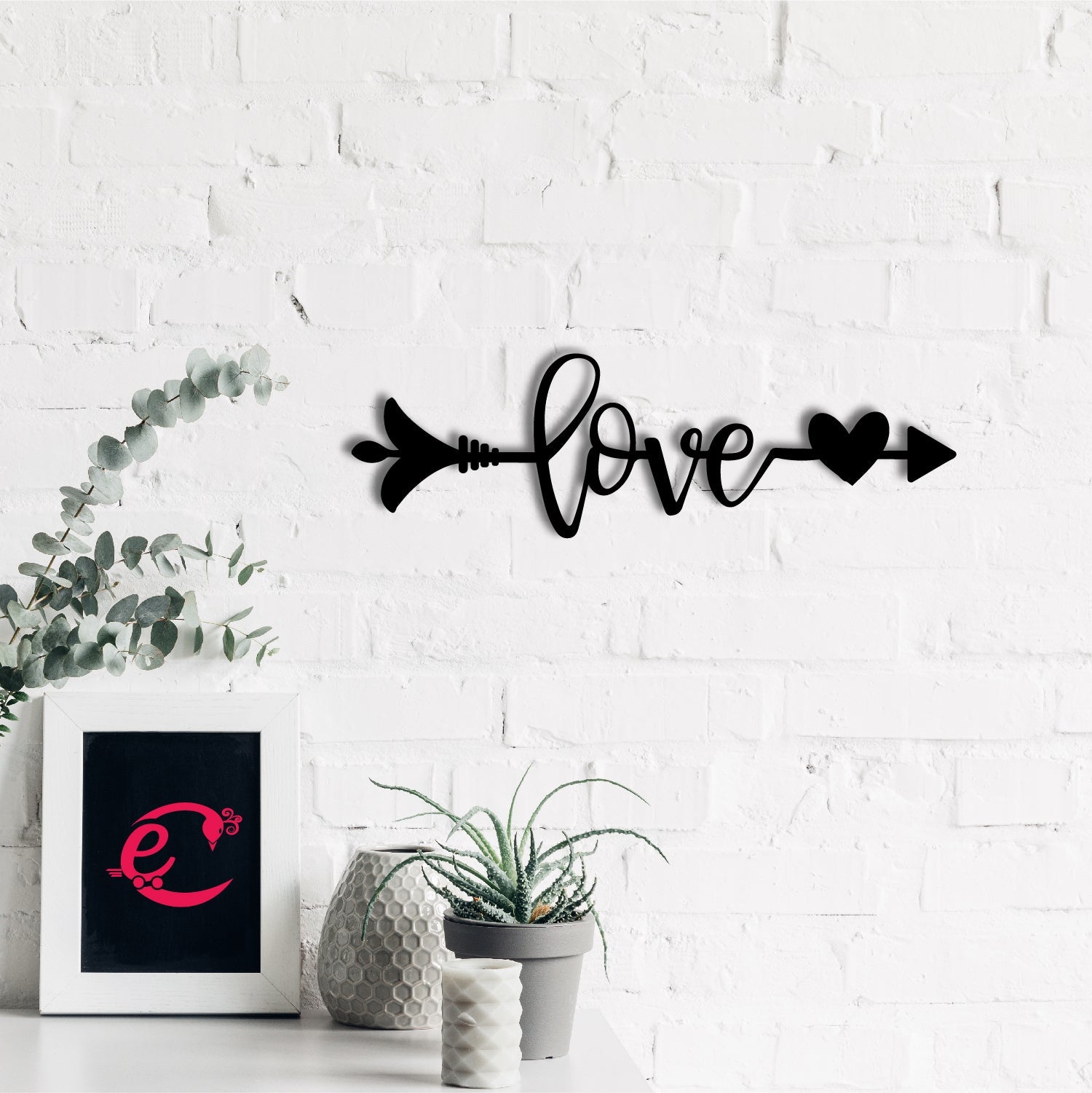 Love Arrow Through Heart Valentine Theme Black Engineered Wood Wall Art Cutout, Ready To Hang Home Decor Kafalo