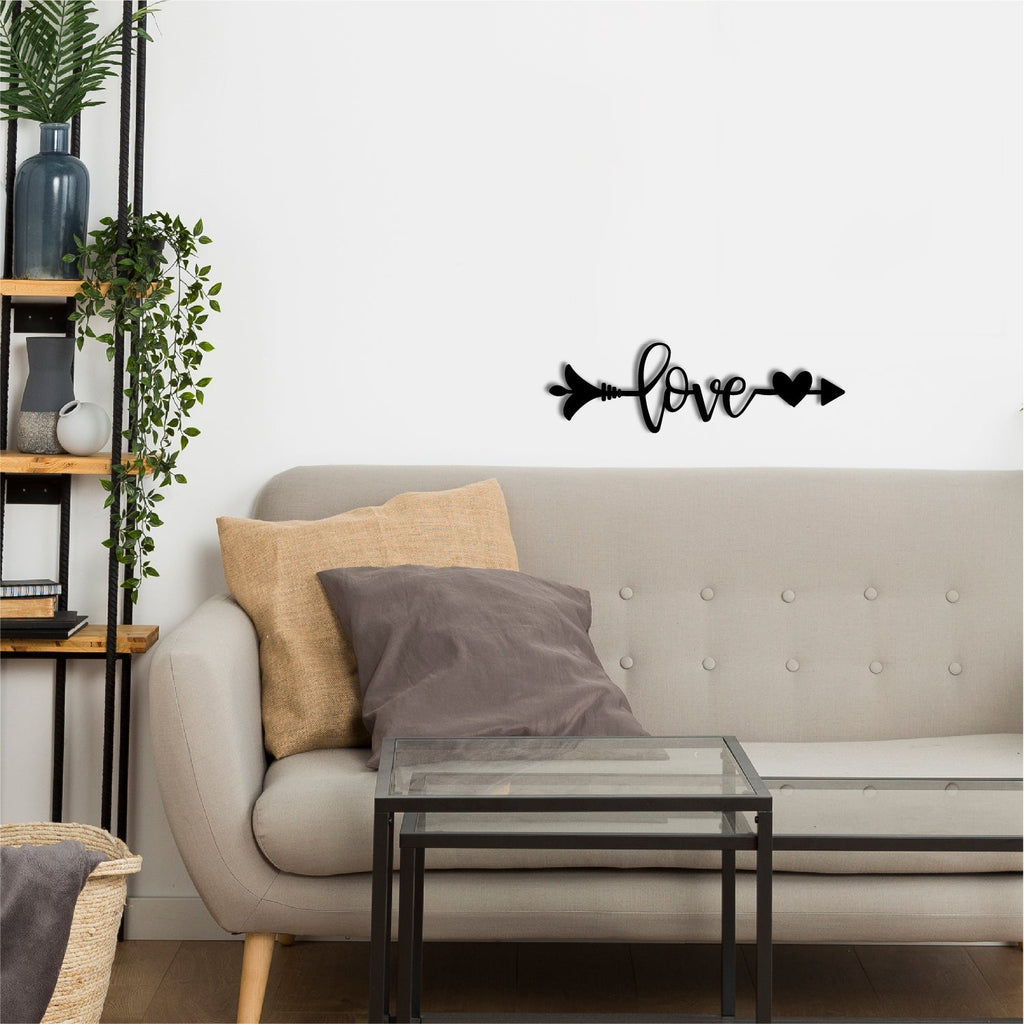 Love Arrow Through Heart Valentine Theme Black Engineered Wood Wall Art Cutout, Ready To Hang Home Decor Kafalo