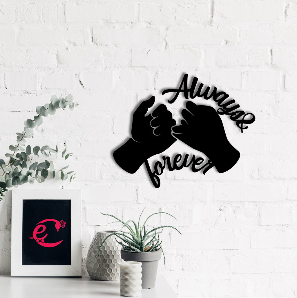 "Always & Forever" Love Theme Black Engineered Wood Wall Art Cutout, Ready to Hang Home Decor Kafalo