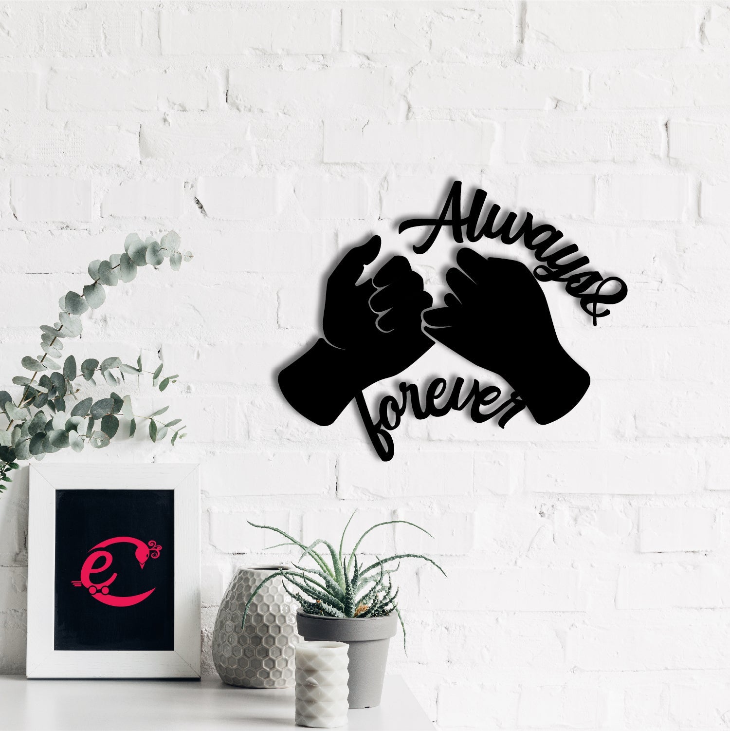 "Always & Forever" Love Theme Black Engineered Wood Wall Art Cutout, Ready to Hang Home Decor Kafalo