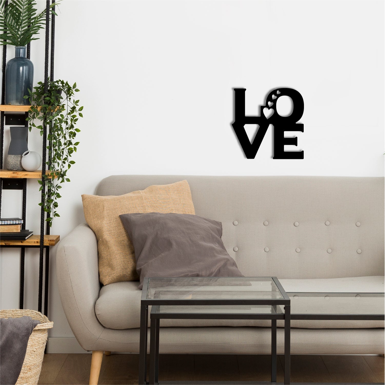 "Love with 4 Hearts" Valentine Theme Black Engineered Wood Wall Art Cutout, Ready to Hang Home Decor Kafalo