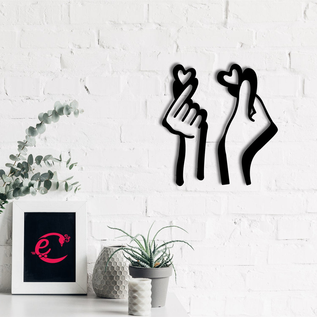 Loving Couple Hands With Hearts Black Engineered Wood Wall Art Cutout, Ready To Hang Home Decor Kafalo