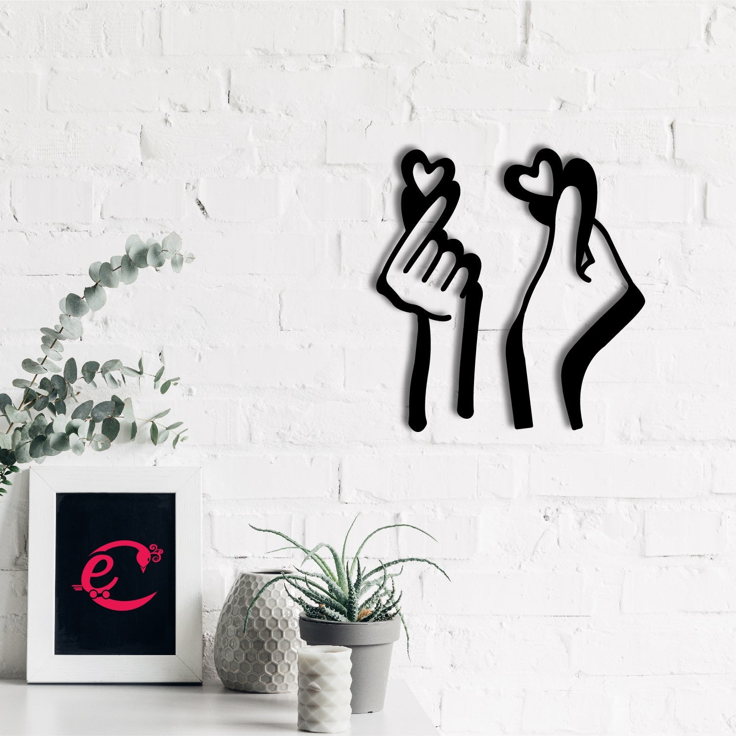 Loving Couple Hands With Hearts Black Engineered Wood Wall Art Cutout, Ready To Hang Home Decor Kafalo