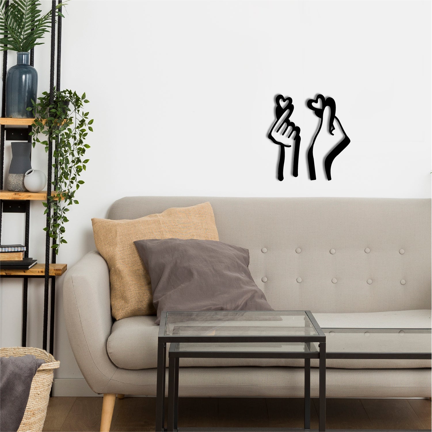 Loving Couple Hands With Hearts Black Engineered Wood Wall Art Cutout, Ready To Hang Home Decor Kafalo