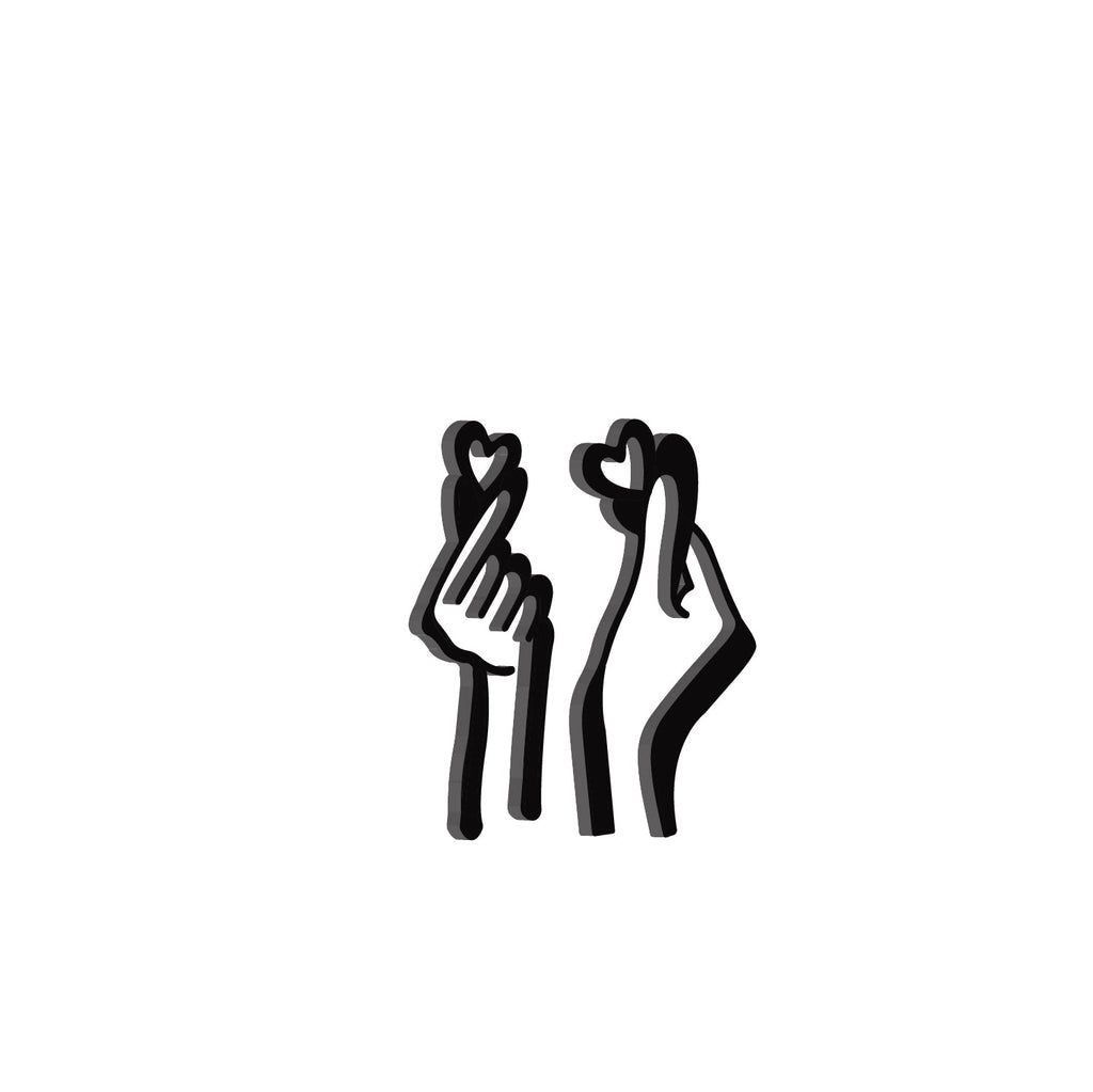 Loving Couple Hands With Hearts Black Engineered Wood Wall Art Cutout, Ready To Hang Home Decor Kafalo