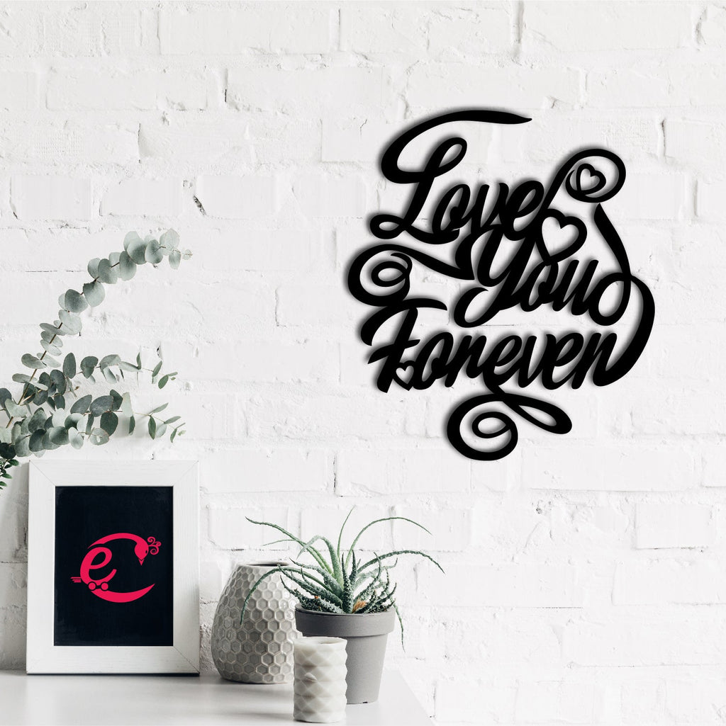 "Love You Forever" Valentine Theme Black Engineered Wood Wall Art Cutout, Ready to Hang Home Decor Kafalo