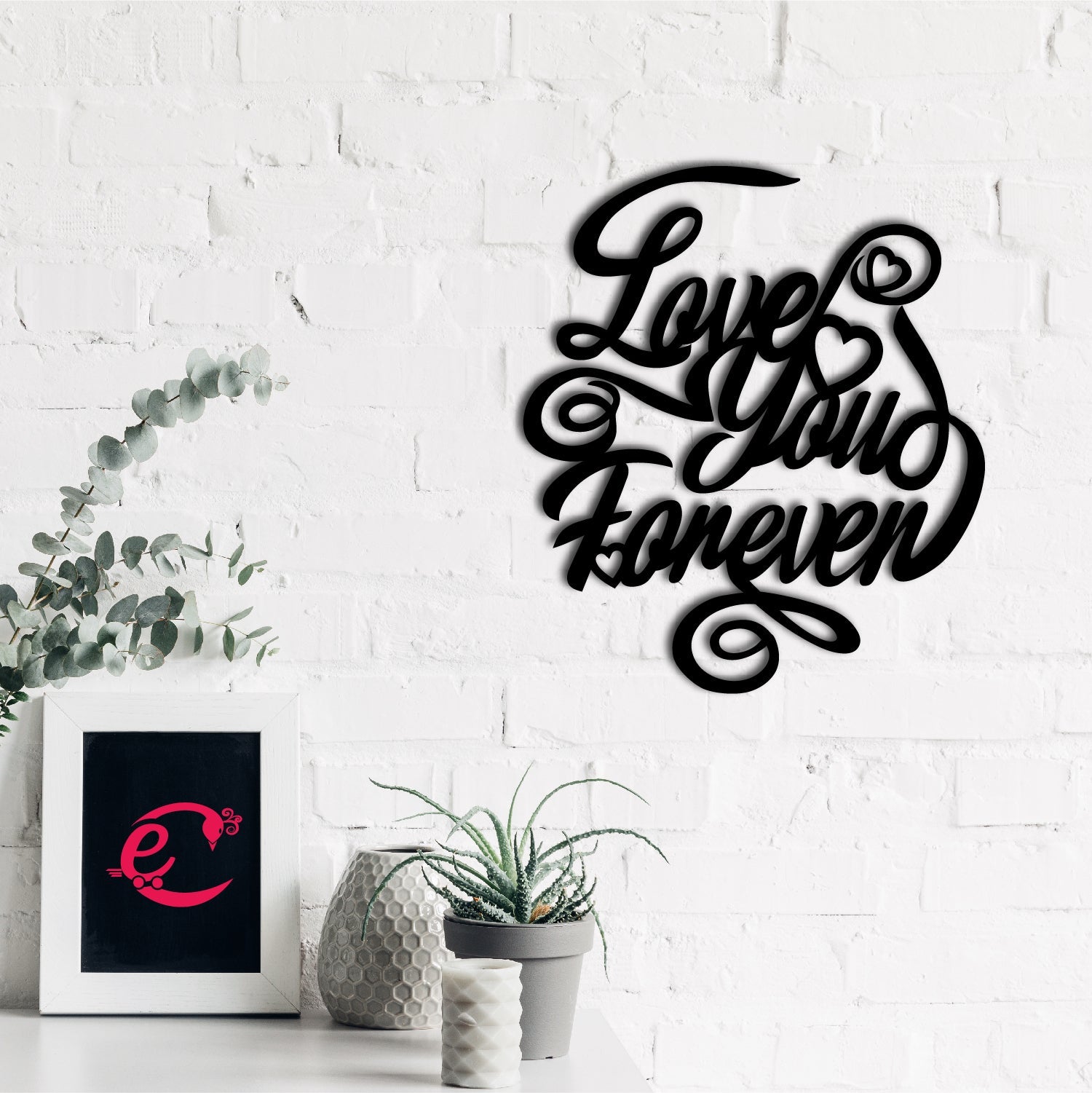 "Love You Forever" Valentine Theme Black Engineered Wood Wall Art Cutout, Ready to Hang Home Decor Kafalo