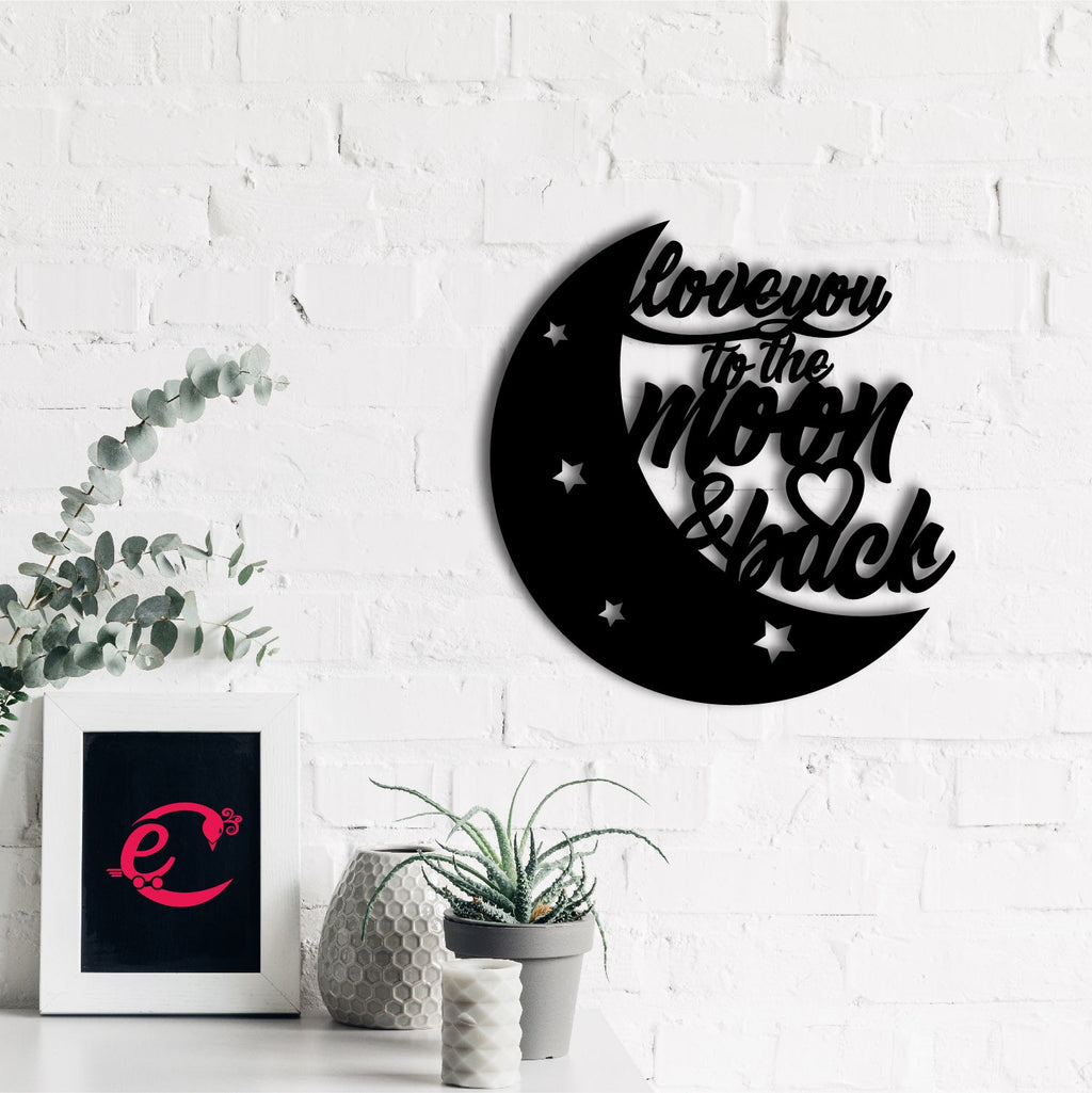 Love You To The Moon And Back Black Engineered Wood Wall Art Cutout, Ready To Hang Home Decor Kafalo