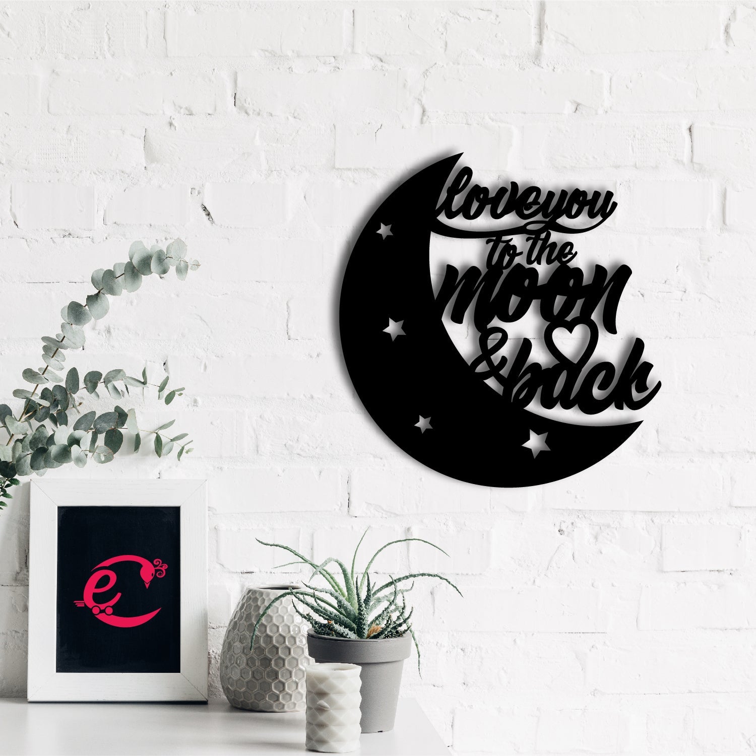 Love You To The Moon And Back Black Engineered Wood Wall Art Cutout, Ready To Hang Home Decor Kafalo