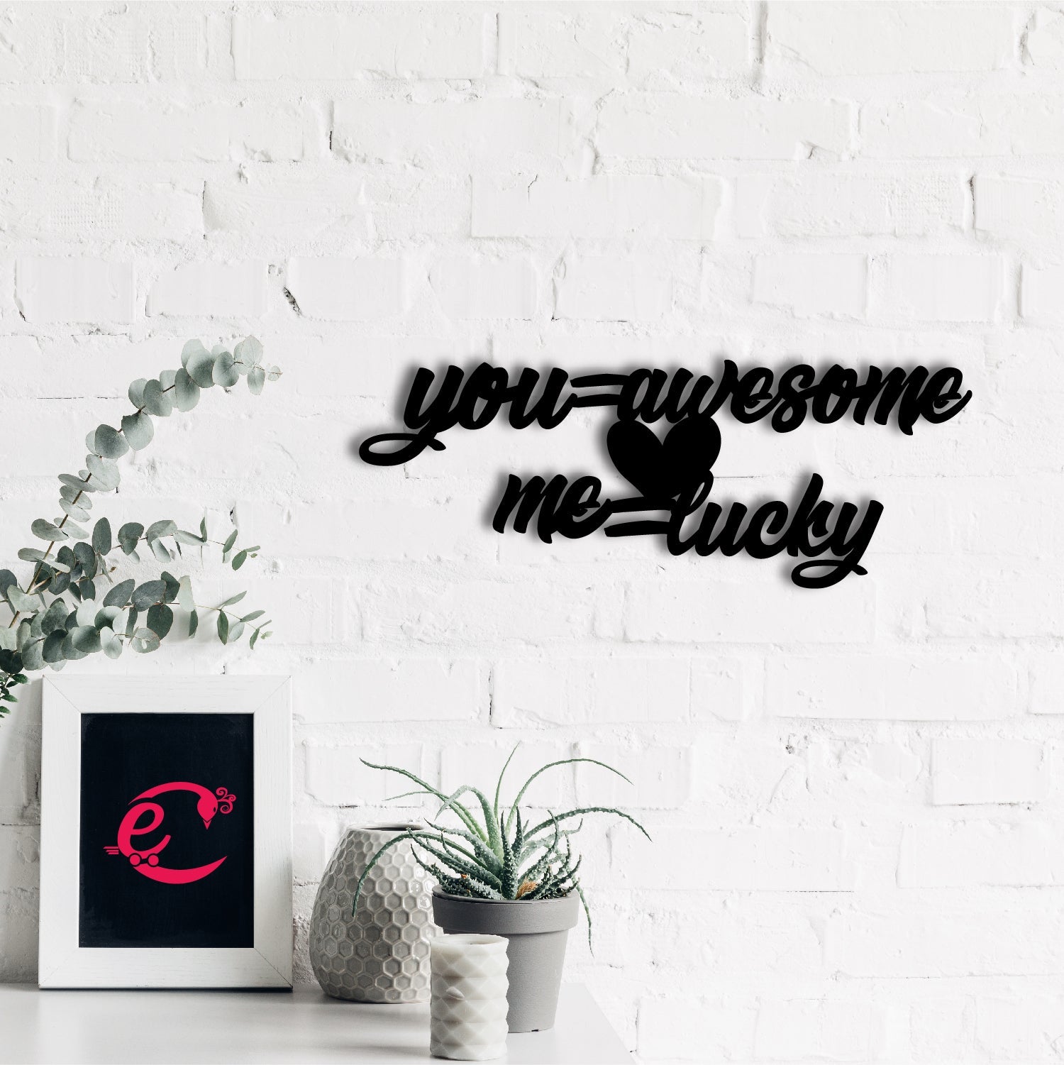You Awesome, Me Lucky Love Theme Black Engineered Wood Wall Art Cutout, Ready To Hang Home Decor Kafalo