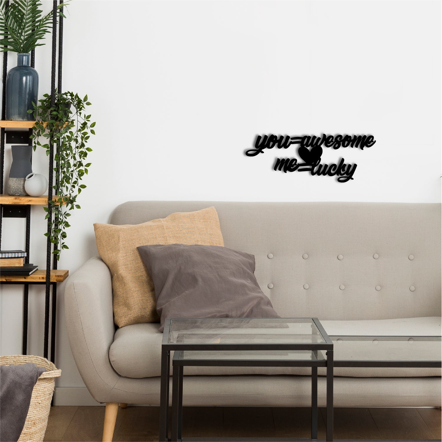 You Awesome, Me Lucky Love Theme Black Engineered Wood Wall Art Cutout, Ready To Hang Home Decor Kafalo