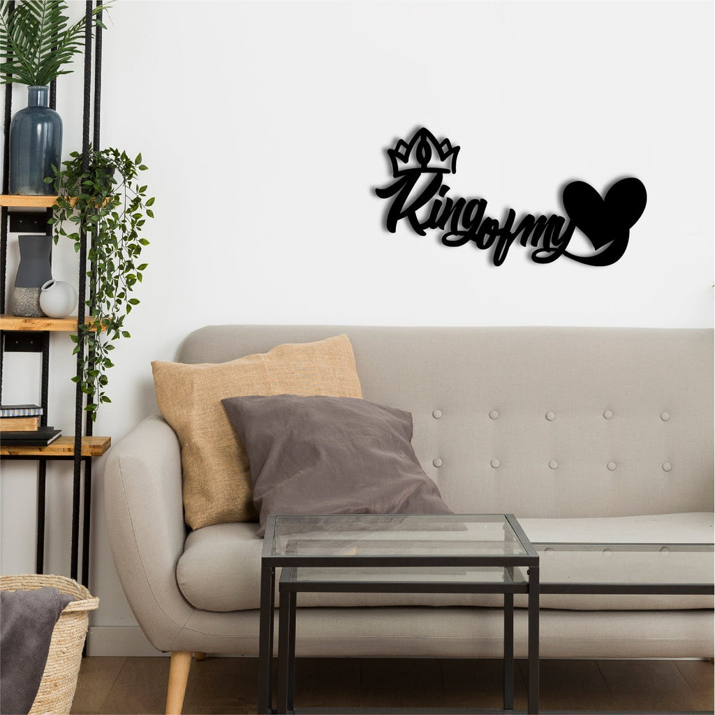 "King Of My Heart" Love Theme Black Engineered Wood Wall Art Cutout, Ready to Hang Home Decor Kafalo