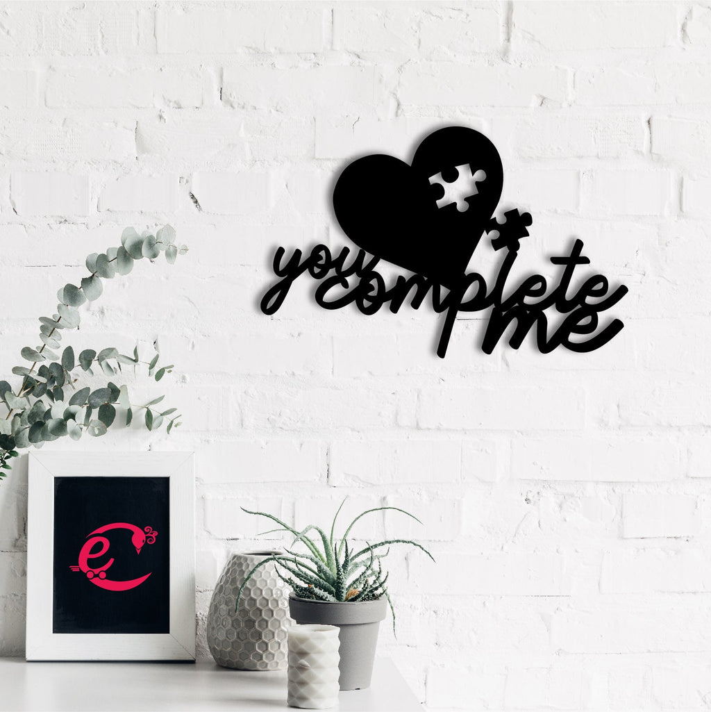 You Complete Me Love Theme Black Engineered Wood Wall Art Cutout, Ready To Hang Home Decor Kafalo