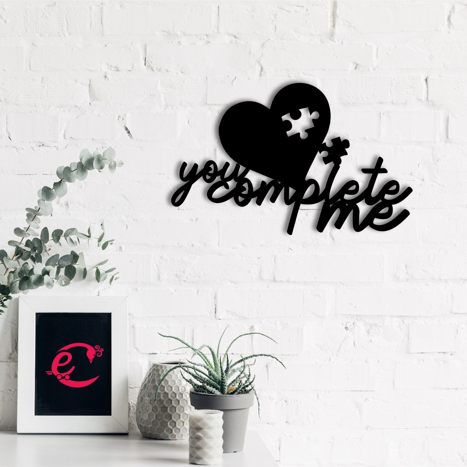 You Complete Me Love Theme Black Engineered Wood Wall Art Cutout, Ready To Hang Home Decor Kafalo