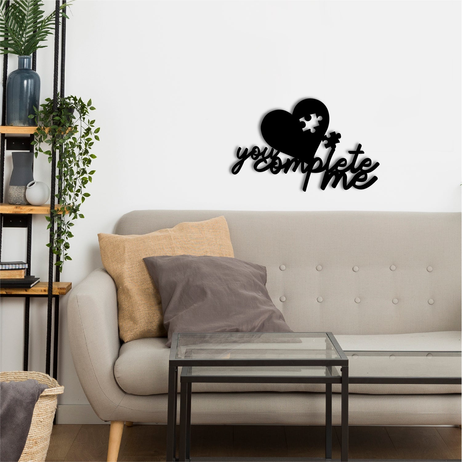 You Complete Me Love Theme Black Engineered Wood Wall Art Cutout, Ready To Hang Home Decor Kafalo