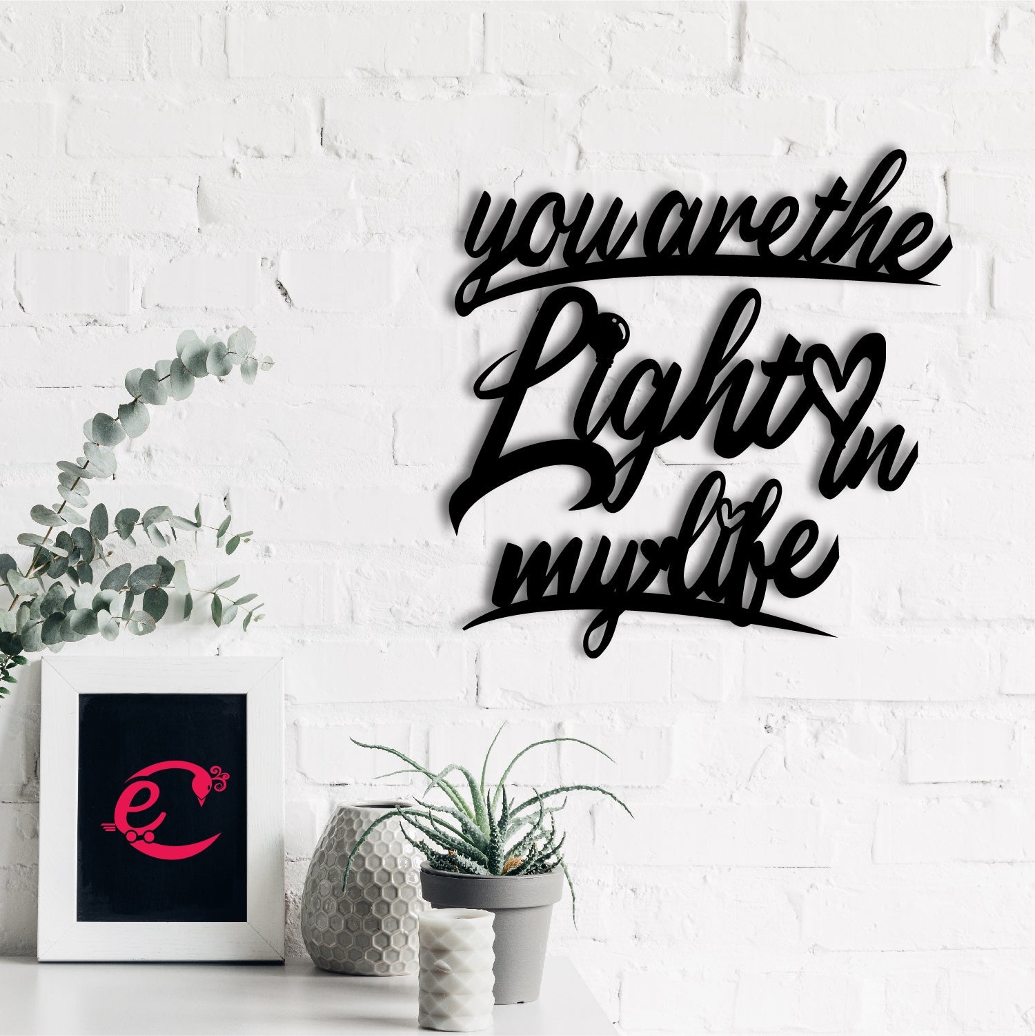 "You Are The Light In My Life" Love Theme Black Engineered Wood Wall Art Cutout, Ready to Hang Home Decor Kafalo