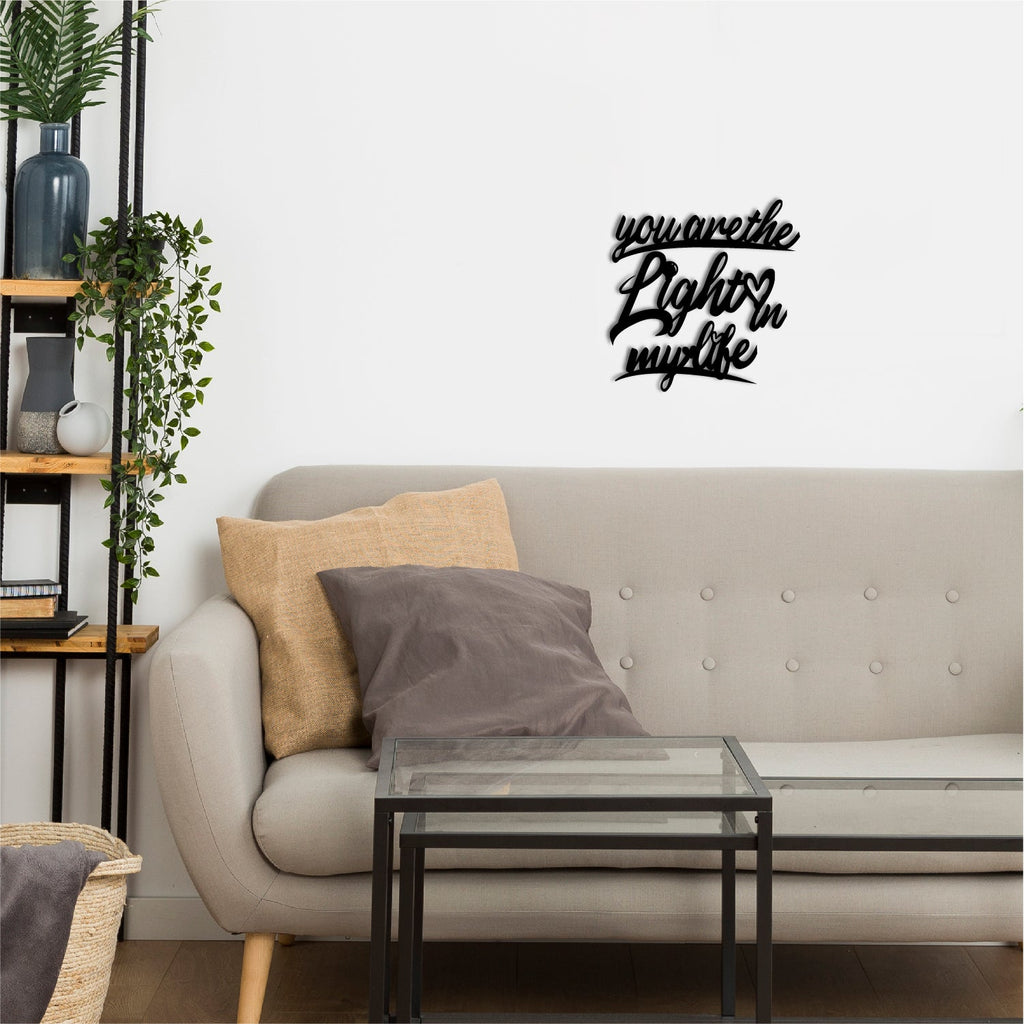 "You Are The Light In My Life" Love Theme Black Engineered Wood Wall Art Cutout, Ready to Hang Home Decor Kafalo