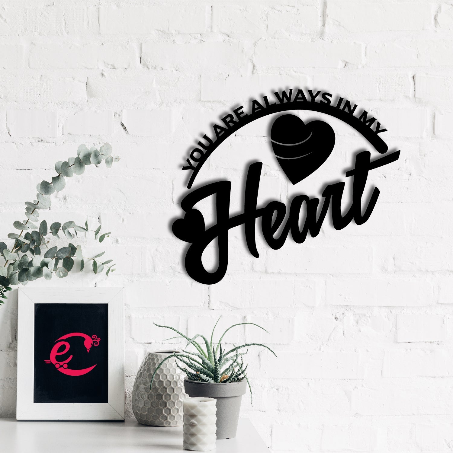 You Are Always In My Heart Love Theme Black Engineered Wood Wall Art Cutout, Ready To Hang Home Decor Kafalo